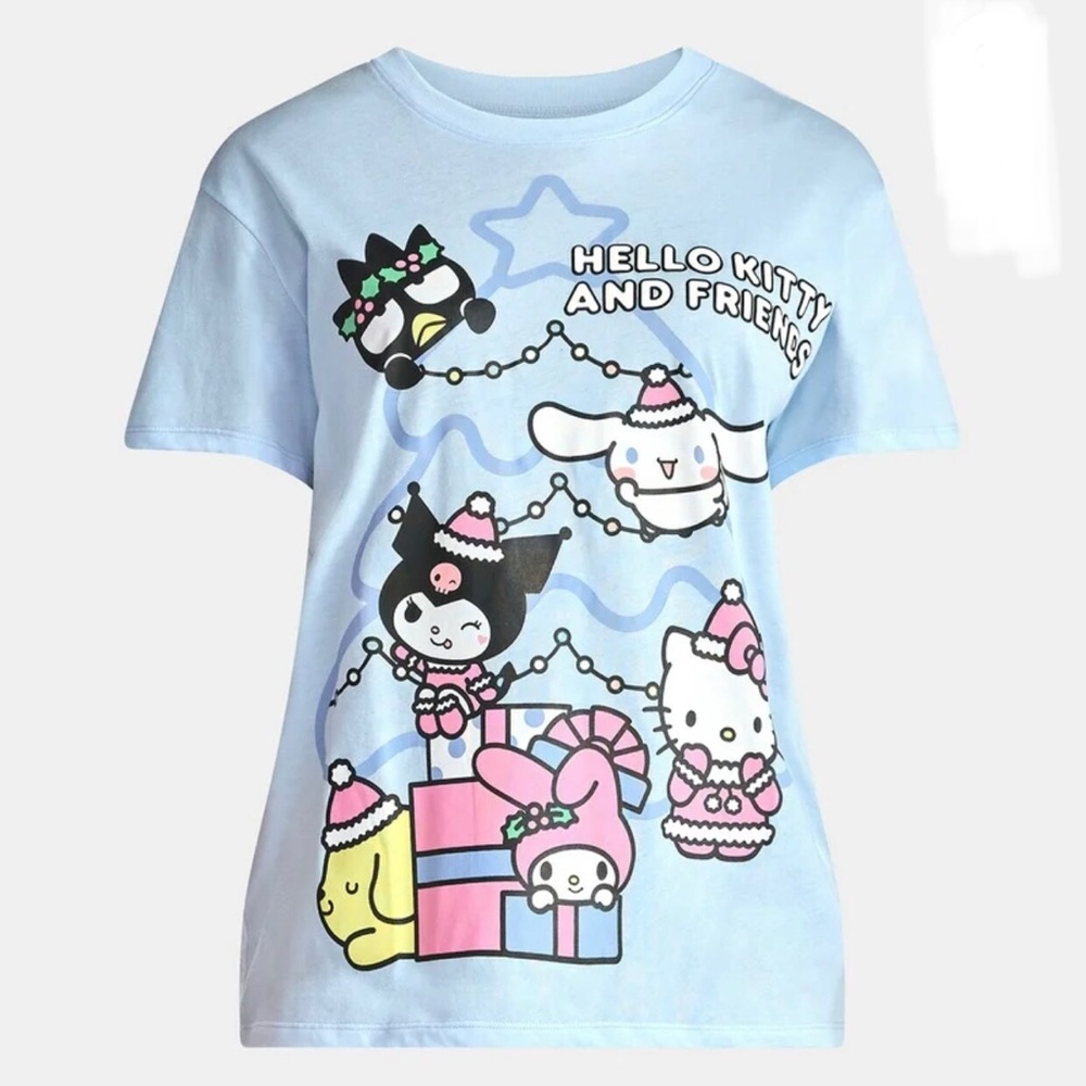 Hello Kitty & Friends cute light sky blue top XS Christmas